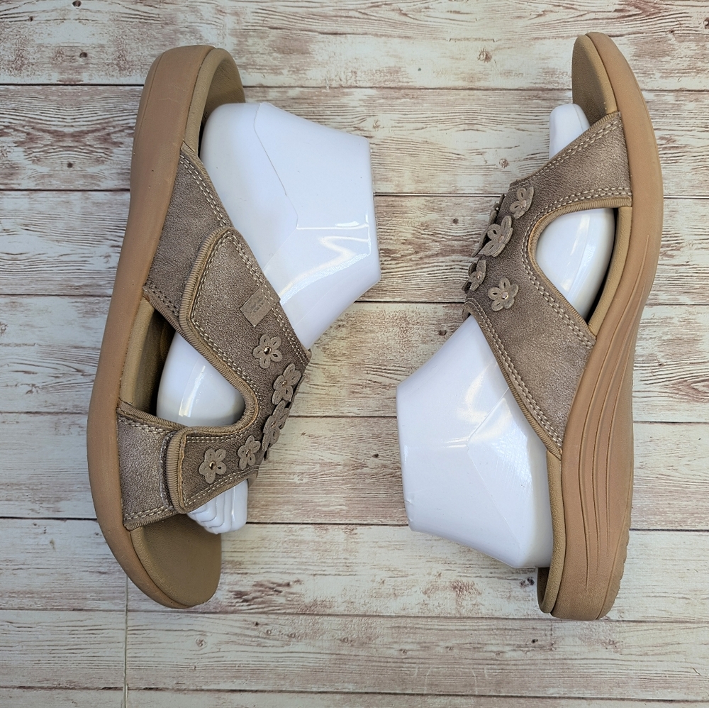 Revitalign Kholo Hampton "Bronze" Tan Velcro Strap Open Toe Slide Sandals 10 - Picture 10 of 13